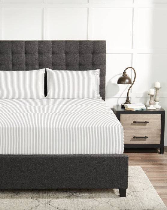 Striped 4-Piece Queen Cotton Sheet Set - Light Grey