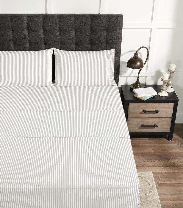 Striped 3-Piece Twin Cotton Sheet Set - Light Grey
