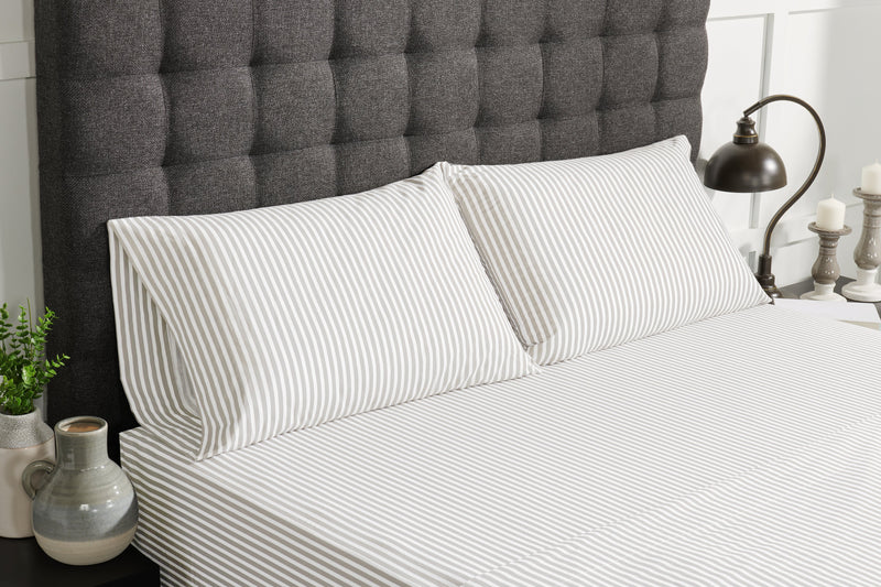 Striped 4-Piece Queen Cotton Sheet Set - Light Grey