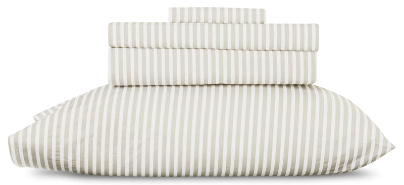 Striped 4-Piece King Cotton Sheet Set - Light Grey