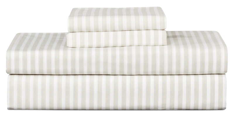 Striped 4-Piece Queen Cotton Sheet Set - Light Grey