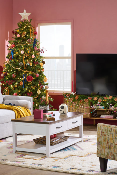 Kort & Co. Logan 23.25\" Traditional Coffee Table with Storage and Shelf - White and Walnut Oak 