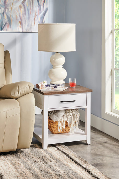 Kort & Co. Logan 22\" Traditional End Table with Storage and Shelf - White and Walnut Oak 