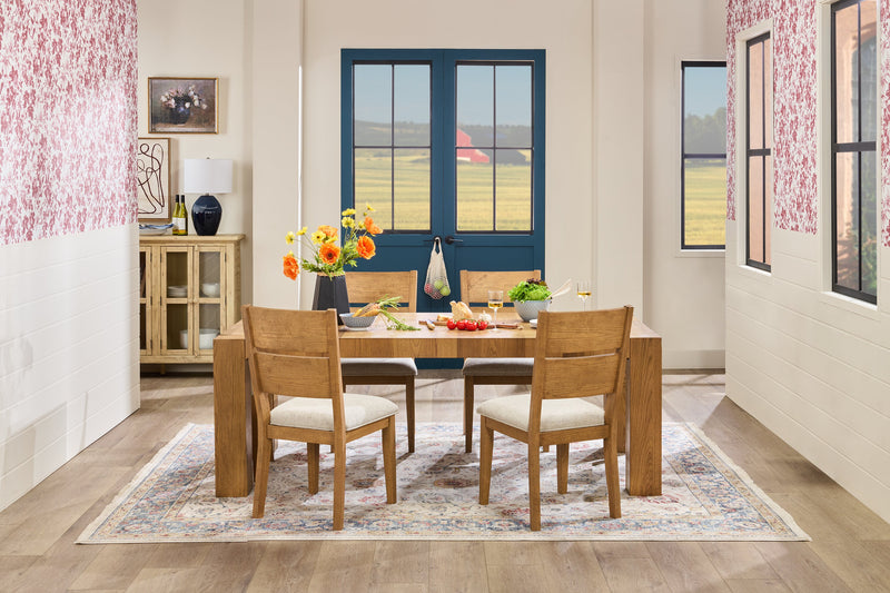 Lotus 5pc Dining Set with Table & 4 Slat-Back Chairs, Wood, 82\"W - Natural