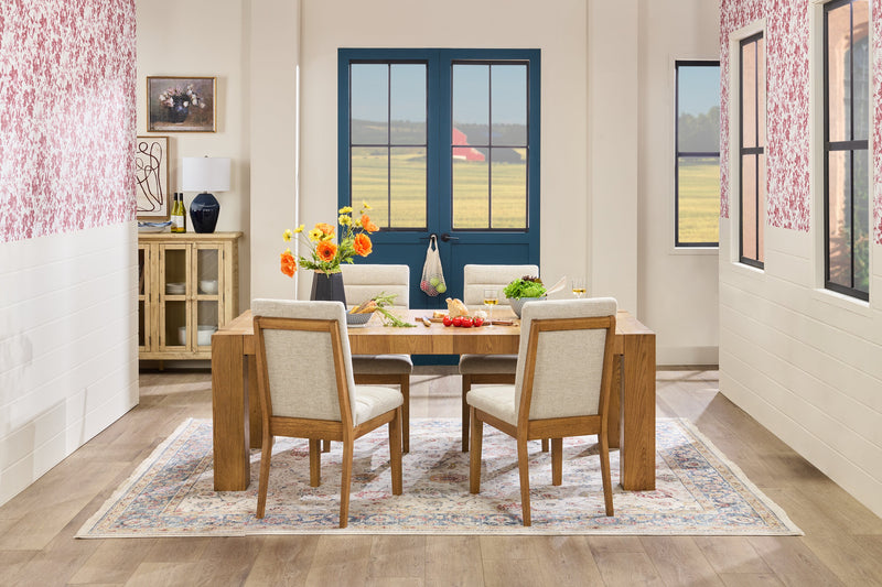 Lotus 5pc Dining Set with Table & 4 Fabric Chairs, Wood, 82\"W - Natural/Grey