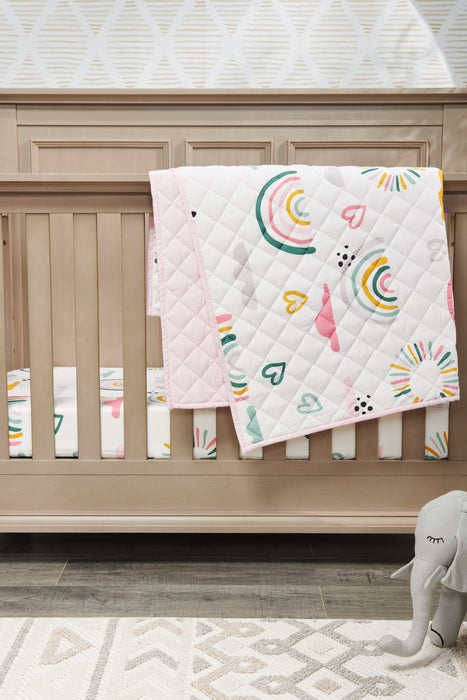 Luna 3-Piece Crib Bedding Set - White and Pink