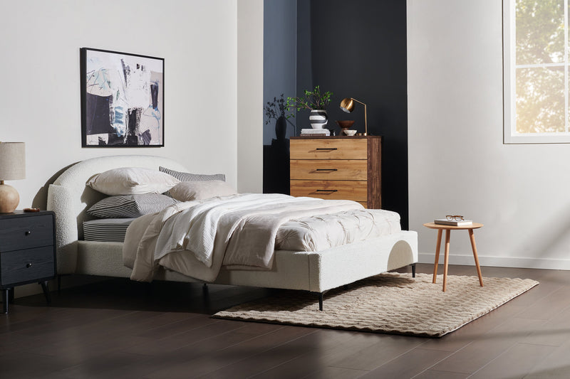 Luna Upholstered Wingback Bed in Taupe Fabric - Queen Size