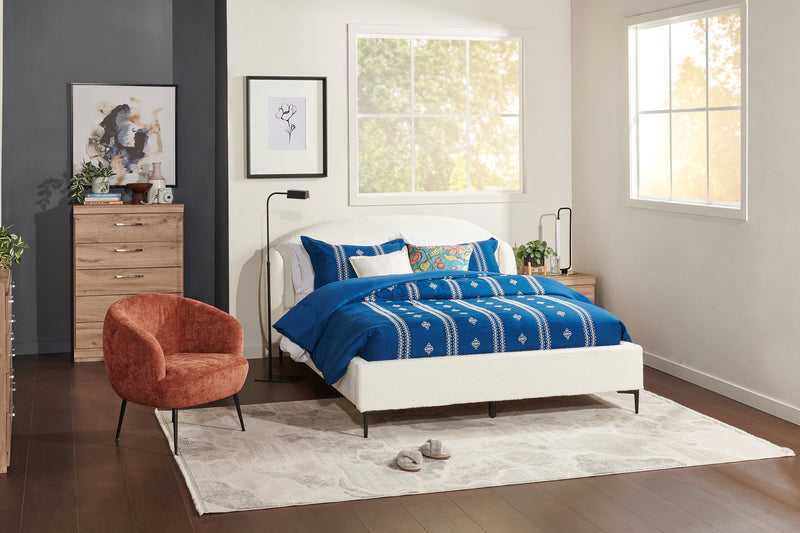 Luna Upholstered Wingback Bed in Taupe Fabric - Queen Size