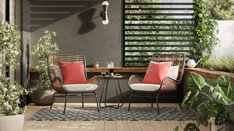 Maki 3-Piece Outdoor Patio Conversation Set with 2 Chairs & Round Metal End Table - Hand-Woven Resin Wicker, UV & Weather Resistant - Natural