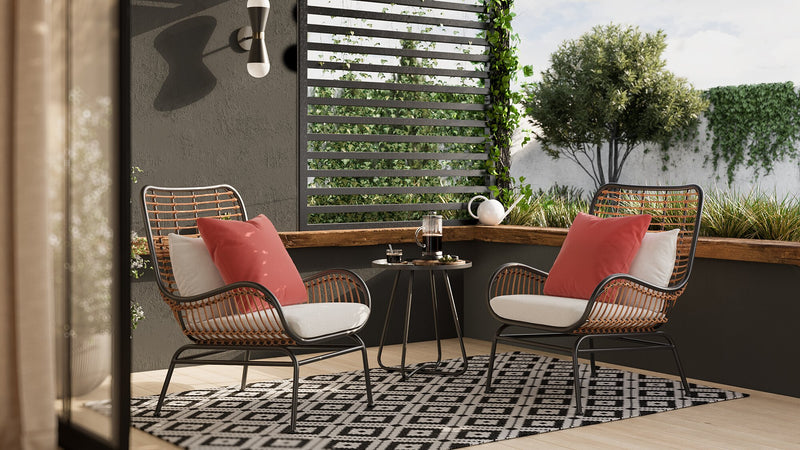 Maki 3-Piece Outdoor Patio Conversation Set with 2 Chairs & Round Metal End Table - Hand-Woven Resin Wicker, UV & Weather Resistant - Natural