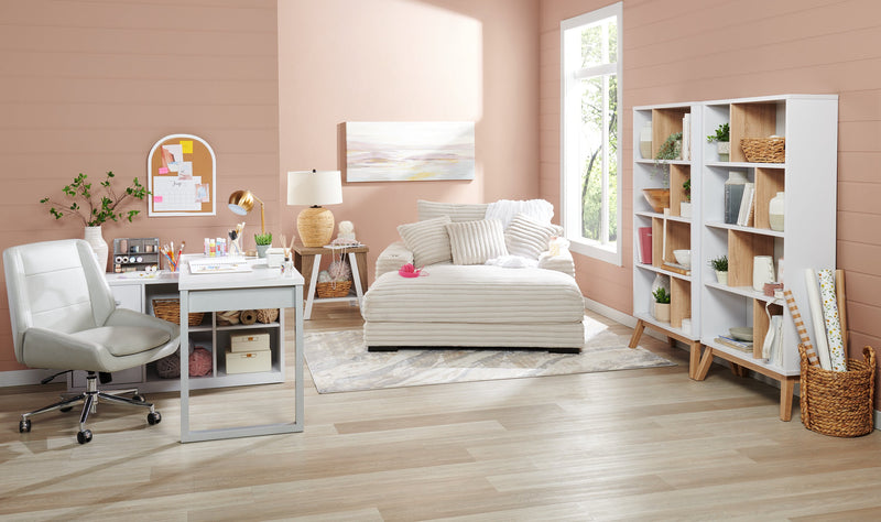 Malik 22\" Modern End Table with Storage and Shelf - White and Light Brown 