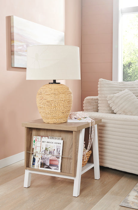 Malik 22\" Modern End Table with Storage and Shelf - White and Light Brown 