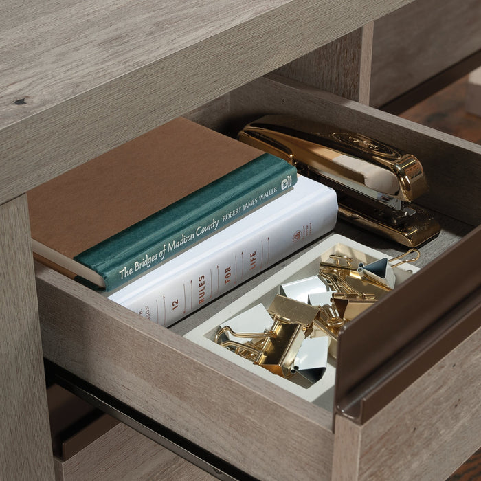 Manhattan Gate 65.98\" Commercial Grade L-Shaped Office Desk with 2-Drawers - Mystic Oak