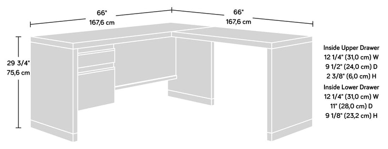 Manhattan Gate 65.98\" Commercial Grade L-Shaped Office Desk with 2-Drawers - Mystic Oak