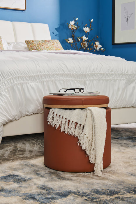 Manitoba 18\" Round Storage Ottoman - Brown Faux Leather