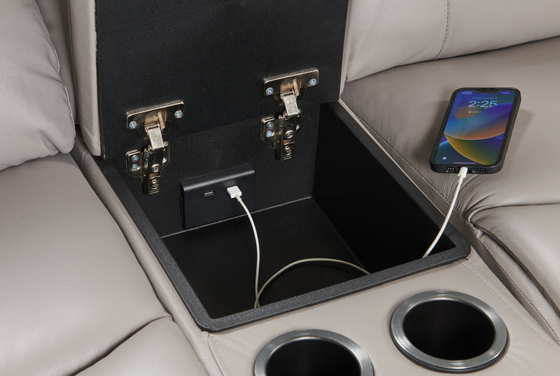 Marcel 6-Piece Genuine Leather Power Reclining Sectional with Storage Console and USB Port - Grey