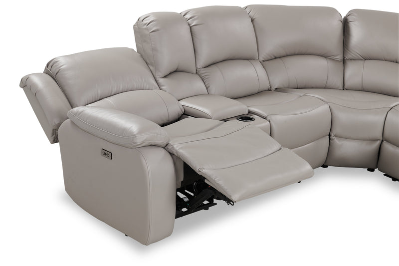 Marcel 6-Piece Genuine Leather Power Reclining Sectional with Storage Console and USB Port - Grey