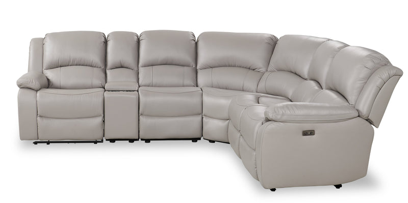 Marcel 6-Piece Genuine Leather Power Reclining Sectional with Storage Console and USB Port - Grey