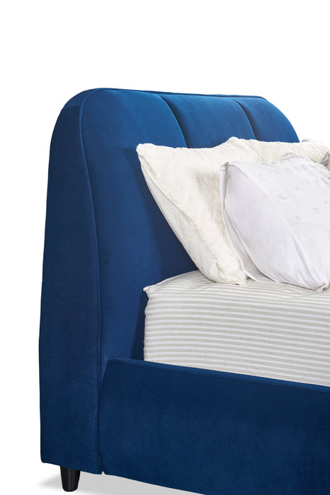Mave Upholstered Platform Bed in Blue Velvet Fabric - Queen Size