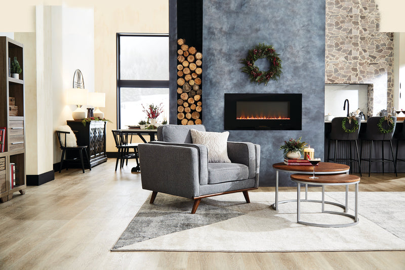 Kort & Co. Kassia 40.9\" Linen-Look Fabric Chair with Wood Base and Legs - Grey