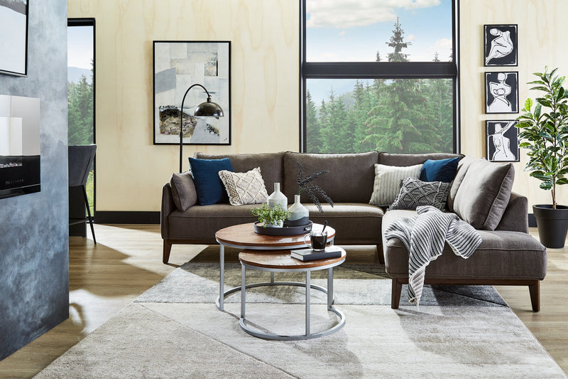 Cindy Crawford Home Gena 2-Piece Right-Facing Linen-Look Fabric Sectional with Wood Legs - Charcoal Grey