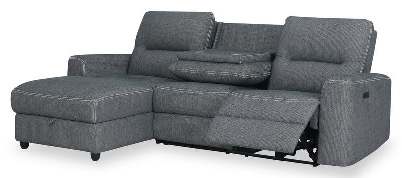 Meadow 2-Piece Left-Facing Chenille Fabric Power Reclining Sectional with Storage Chaise - Charcoal Grey
