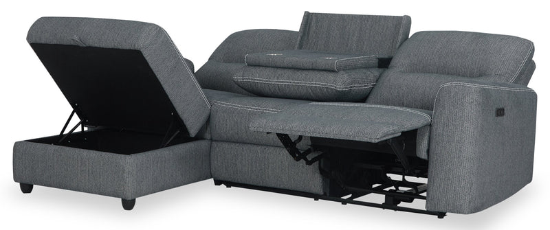 Meadow 2-Piece Left-Facing Chenille Fabric Power Reclining Sectional with Storage Chaise - Charcoal Grey