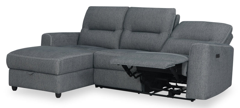 Meadow 2-Piece Left-Facing Chenille Fabric Power Reclining Sectional with Storage Chaise - Charcoal Grey