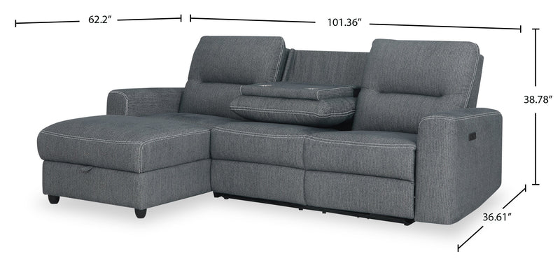Meadow 2-Piece Left-Facing Chenille Fabric Power Reclining Sectional with Storage Chaise - Charcoal Grey