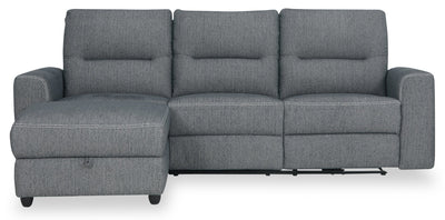 Meadow 2-Piece Left-Facing Chenille Fabric Power Reclining Sectional with Storage Chaise - Denim | Sofa sectionnel de gauche à inclinaison électrique Meadow 2 pièces en tissu de chenille avec fauteuil long de rangement - denim