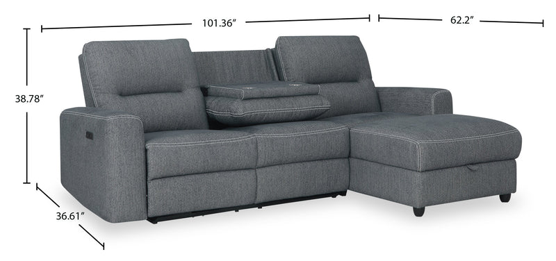 Meadow 2-Piece Right-Facing Chenille Fabric Power Reclining Sectional with Storage Chaise - Charcoal Grey