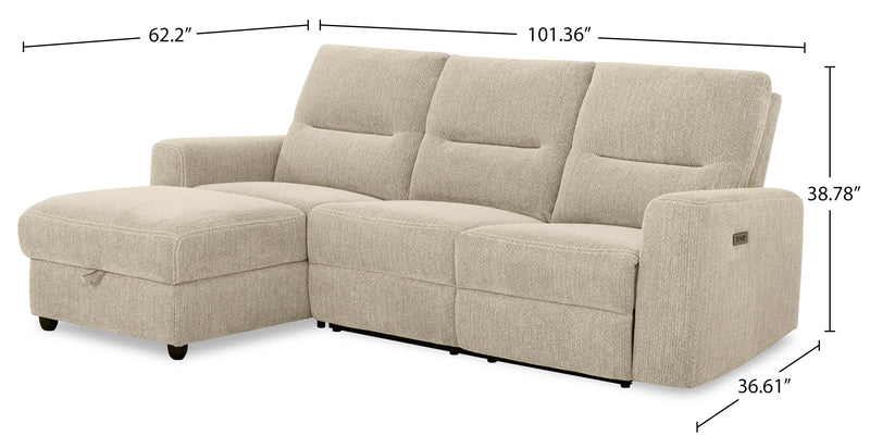 Meadow 2-Piece Left-Facing Chenille Fabric Power Reclining Sectional with Storage Chaise - Taupe