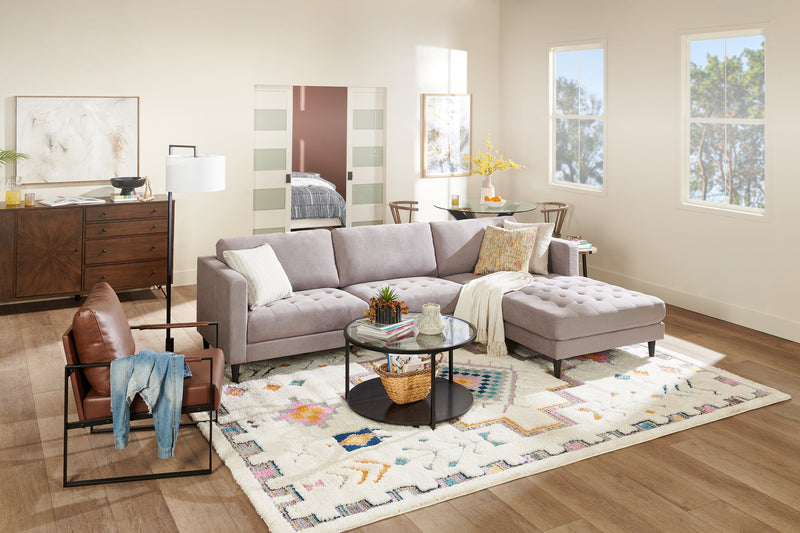 Metro 2-Piece Right-Facing Fabric Sectional with Chaise and Tufted Seat Cushions - Grey