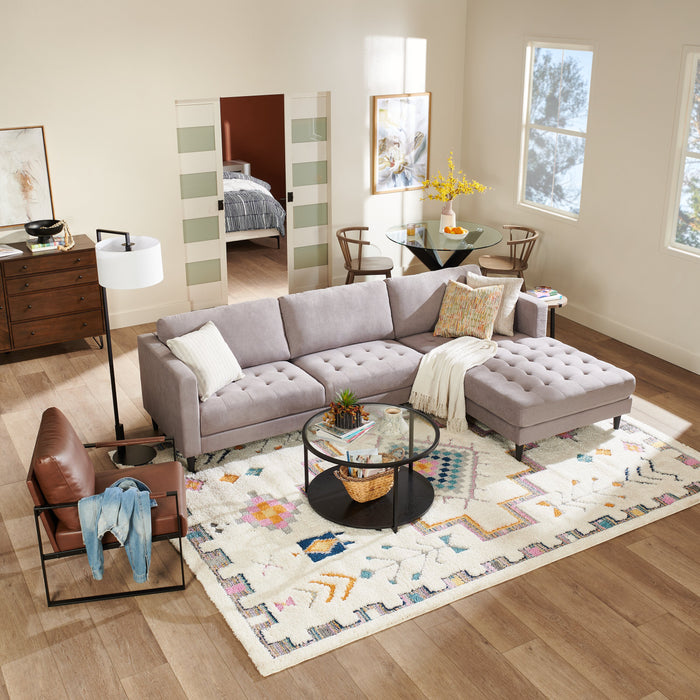 Metro 2-Piece Right-Facing Fabric Sectional with Chaise and Tufted Seat Cushions - Grey