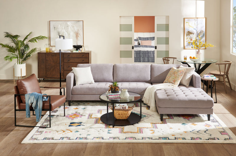 Metro 2-Piece Right-Facing Fabric Sectional with Chaise and Tufted Seat Cushions - Grey