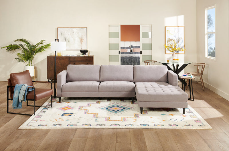 Metro 2-Piece Right-Facing Fabric Sectional with Chaise and Tufted Seat Cushions - Grey