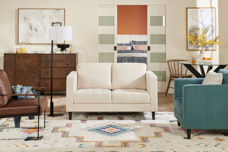 Metro 57\" Fabric Loveseat with Tufted Seat Cushions and Reversible Back Cushions - Neutral