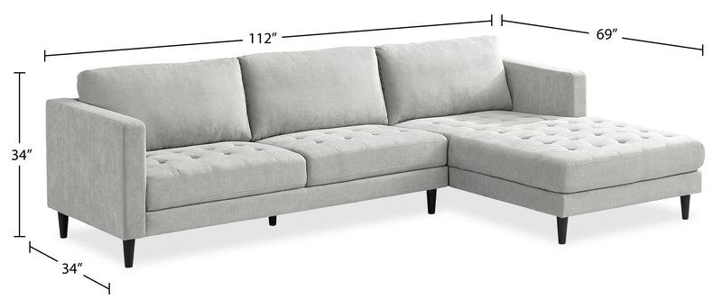 Metro 2-Piece Right-Facing Fabric Sectional with Chaise and Tufted Seat Cushions - Neutral