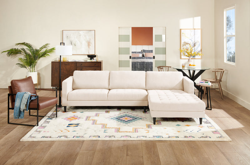 Metro 2-Piece Right-Facing Fabric Sectional with Chaise and Tufted Seat Cushions - Neutral