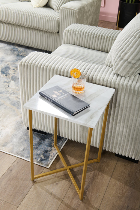 Mia 15.75\" Faux Marble Chairside Table - White & Gold