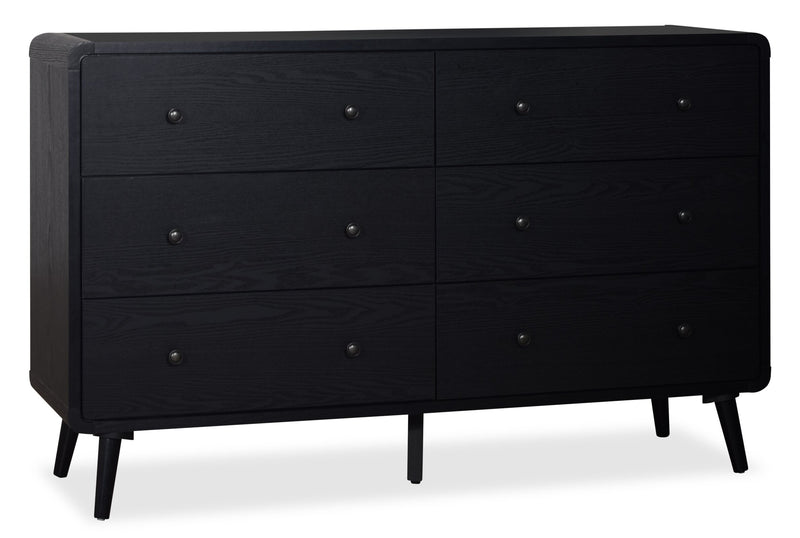 Milan Bedroom 6-Drawer Dresser, Mid-Century Modern, 59\"W x 36\"H - Black