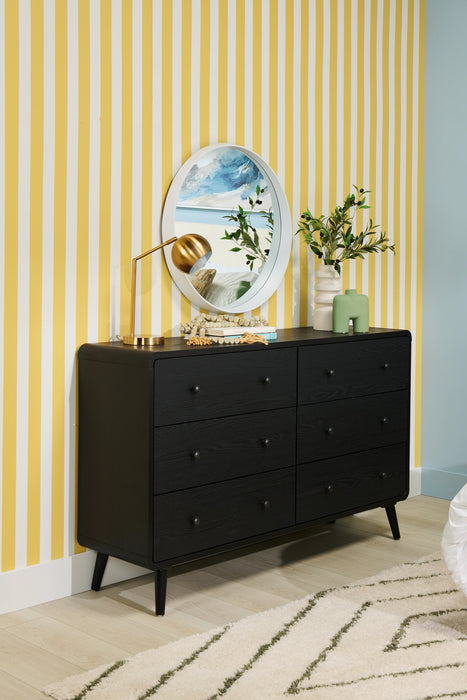 Milan Bedroom 6-Drawer Dresser, Mid-Century Modern, 59\"W x 36\"H - Black