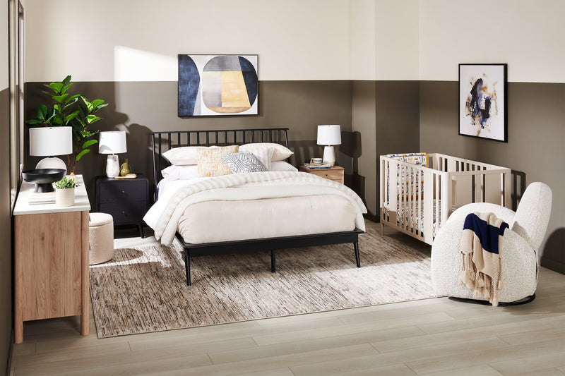 Milan Platform Bed with Headboard & Frame,  Mid-Century Modern, Black - Queen Size