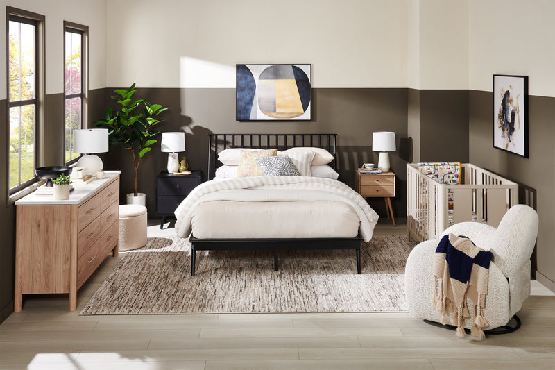 Milan Platform Bed with Headboard & Frame,  Mid-Century Modern, Black - Queen Size