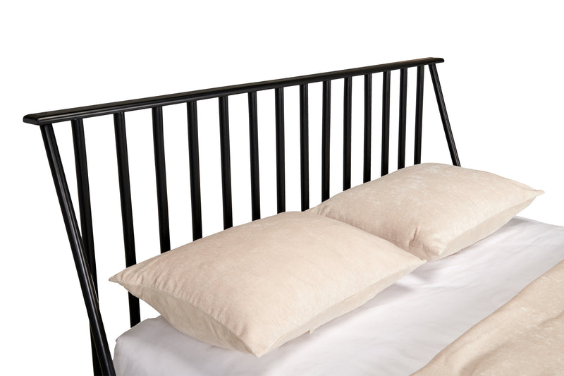 Milan Platform Bed with Headboard & Frame,  Mid-Century Modern, Black - Queen Size