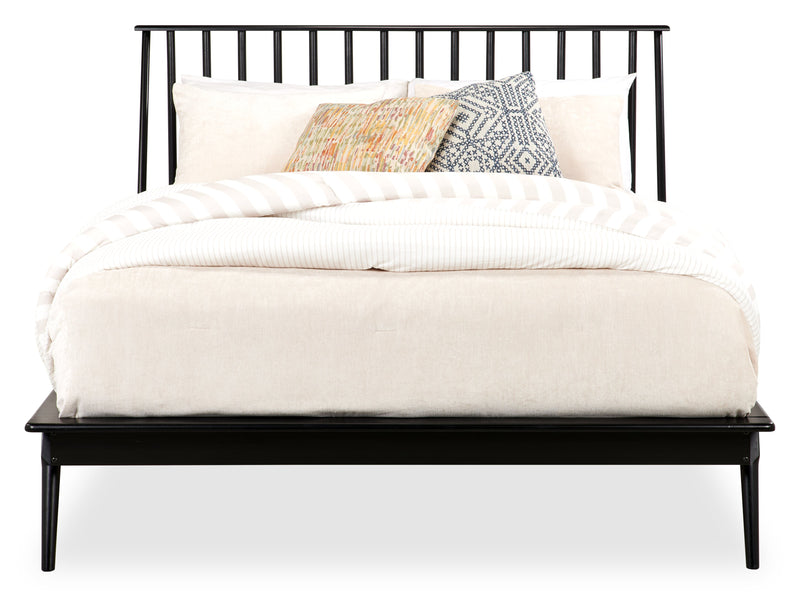 Milan Platform Bed with Headboard & Frame,  Mid-Century Modern, Black - Queen Size