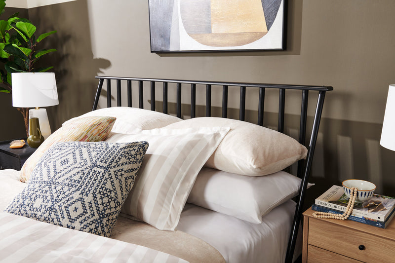 Milan Platform Bed with Headboard & Frame,  Mid-Century Modern, Black - Queen Size