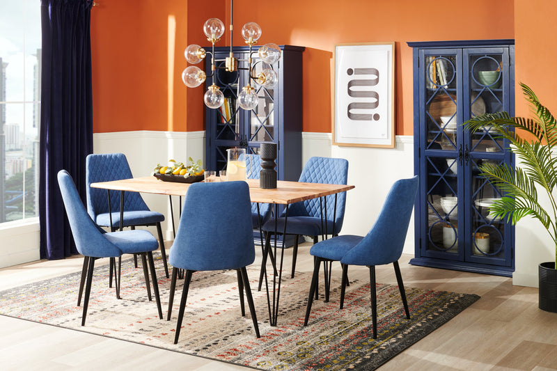 Miya Dining Chair with Polyester Fabric, Metal - Navy Blue