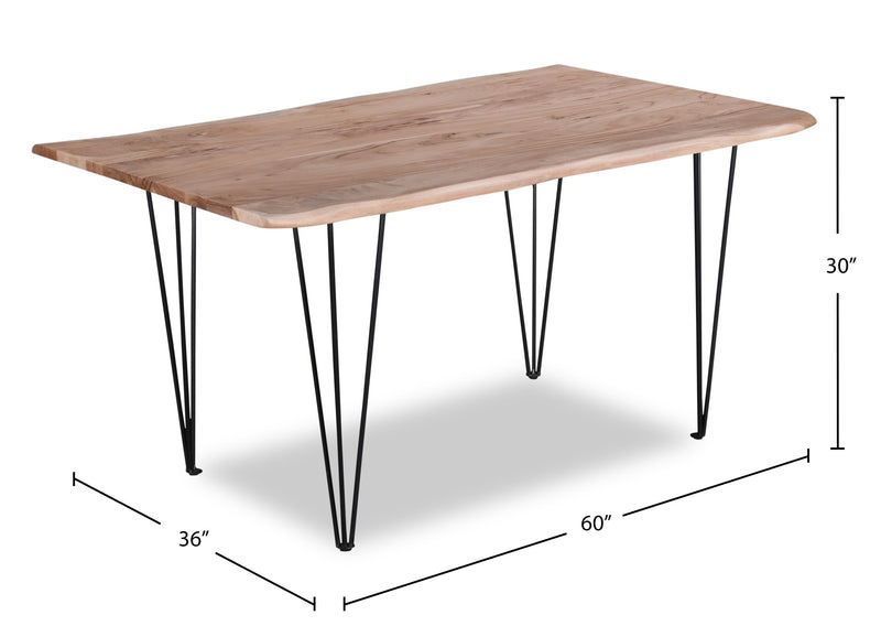 Miya Dining Table with Live Edge, Acacia Wood, Metal, 60\"W - Natural
