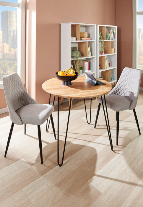 Miya Dining Table, Acacia Wood, Metal, 36\"W Round - Natural